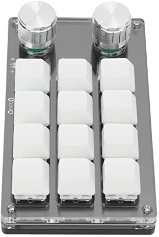 12 Keys Mini Macro Mechanical Keyboard, Portable Multifunctional Mechanical Gaming Keypad with Adjustment Knob, Memory Function, Storage Function, Settable Knob for Office Game Music Media(White)