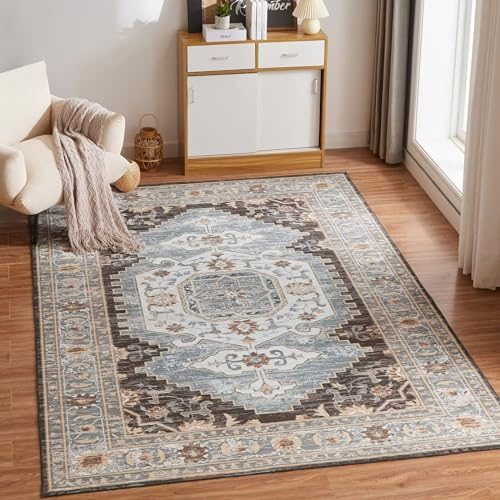 CHOSHOME Washable Rugs Living Room Boho Rug for Bedroom Anti Slip Rugs Classic Large Carpet for Living Room Vintage Area Rugs Soft Short Pile Rug Washable Rug Vintage Brown 80x150CM