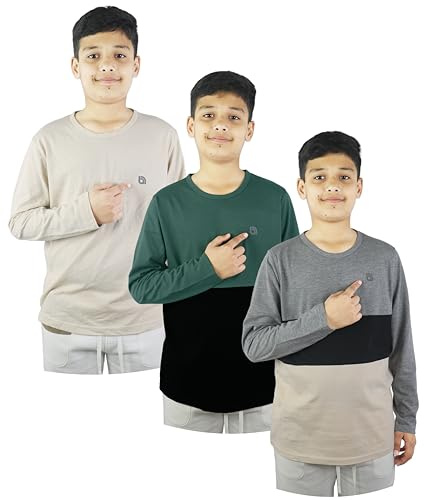 Bahob® 3 Pack Boys Long Sleeved Top Round Neck Kids T Shirts Long-Sleeve T-Shirt Soft Cotton 5-14 Years