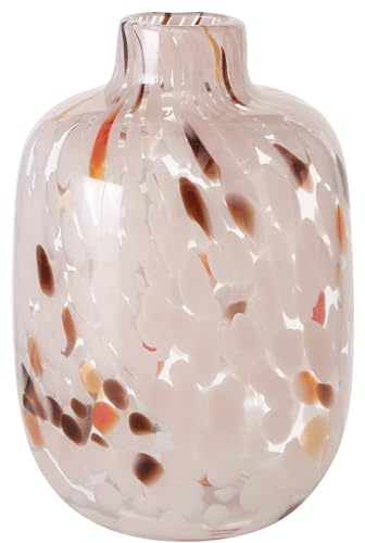 Konfetti-Glasvase, Blassrosa, Orange, Kokosbraun auf klarem, mundgeblasenem Glas, 17,8 cm, Murano-Stil