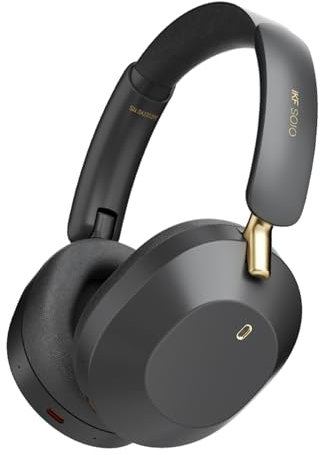 iKF Solo Over Ear Wireless Headphones with Noise Cancelling, Foldable Bluetooth Overhead Headphones, Hi-Res Audio, 130HPlaytime, Low Latency Game Mode, Comfortable Wear for Work, Travel（Black Gold）