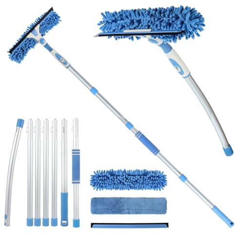 105 Inch (2.66M) Window Squeegee Cleaning Equipment, 2 in 1 Window Cleaning Kit with 7 Extension Pole,Extendable Window Cleaner Tool with Bendable Head for Indoor Outdoor Windows Car Glass