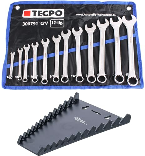 TECPO Set di chiavi ad anello a talpa 12 pezzi strumento pollici con supporto a parete