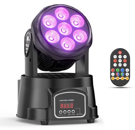 7X15W Teste Mobili LED Wash Testa Mobile dmx512 RGBW 4 in 1 Luci da Discoteca Palco Luce di Scena con Telecomando per DJ bar KTV Feste Spettacoli Concerti-Nuova Versione