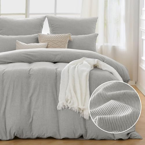 ATsense Bettwäsche 155x220 Baumwolle Gestreift - 2teilig Bettwäsche-Sets Grau, Öko-Tex Zertifiziert Hypoallergen Atmungsaktiv, 1 Bettbezug 155x220 und 1 Kissenbezüge 80x80