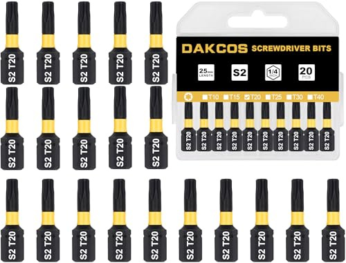 DAKCOS T20 Bit, Torx Bit T20, surtido de puntas de S2, Vástago Hex 1/4 | longitud: 25 mm, 20 unidades