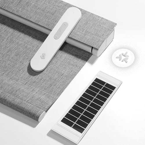 MUSCLEAREA Motorized Blinds with Remote, Hub-Free Smart Blinds Work with Alexa, Automatic Roller Shades for Windows with Matter Motor, Cordless Blackout Shades, Solar Panel, Rechargeable, Grey, 39*72
