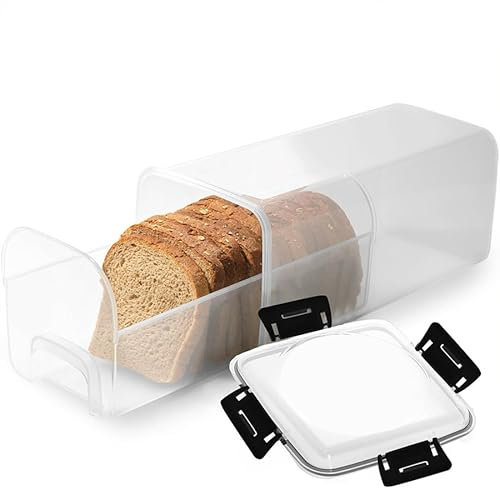 BSTMOME Bread Box With Airtight Lid, BPA-Free Storage Container for Toast, Bagel, Donut, Cookies - Plastic Storage Dispenser With Black Lid and Tray