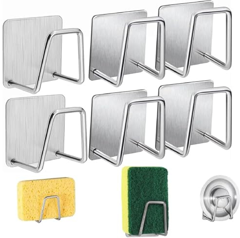 Schwammhalter Küche,6 Pcs Schwammhalter Edelstahl Schwammhalter Spülbecke Selbstklebend Schwamm Halter Klebeschwammhalter Klebend Ohne Bohren für die Aufbewahrung in Küche und Bad-Silber