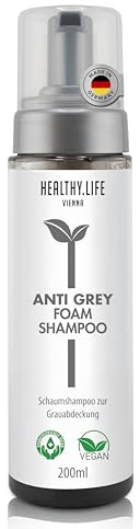 HLV - Farbauffrischendes Schaum Shampoo für graues & weißes Haar, Grauauffrischung & Weißhaar Abdeckung - Vegan, dermatologisch getestet - Farbschaumshampoo für strahlenden Grauton - Haarshampoo 200ml