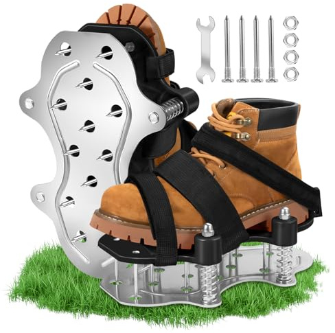 JGGDDU Zapatos de aireación de césped mejorados, zapatos de césped de doble capa, diseño de muelles con suela de aluminio, no ensucian los zapatos, herramienta de ventilación de suelo para airear