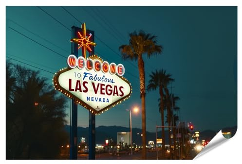 islandburner XXL Bild Poster Willkommensschild in Las Vegas bei Nacht für Wohnzimmer Reisende Hotel Premium Bilder Fotodruck
