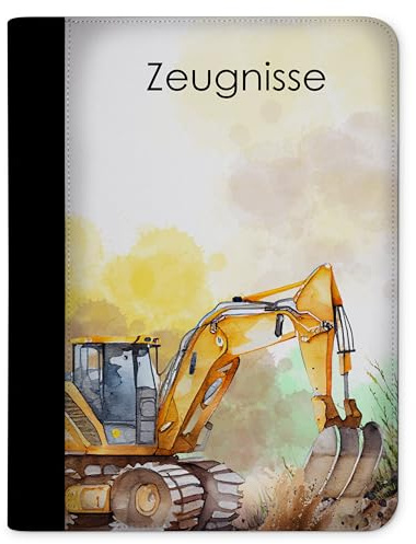 CreaDesign Zeugnismappe A4 – Bagger – für Jungen – Dokumentenmappe mit 10 Klarsichthüllen