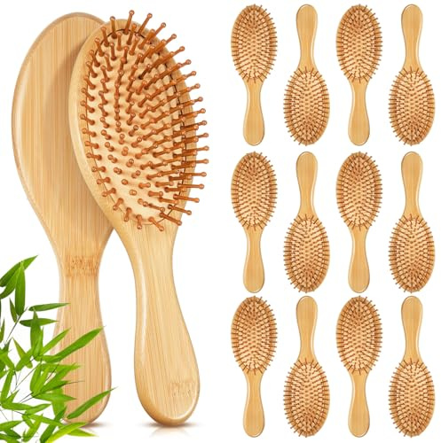Weysat 12 Pcs Bamboo Hair Brushes Bulk, Wooden Paddle Detangling Brush, Scalp Massage and Anti-Static Hairbrushes, DIY Engraving Gifts for Women, Men, Party and Wedding (Natural)