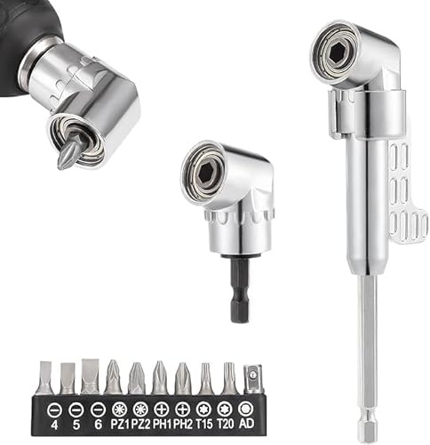 Knpwer 105° Winkelschrauber Vorsatz Adapter,1/4 Zoll Corner Tool Screw Hub mit Schraubendreherbits,Winkelbohraufsatz,Winkelbohraufsatz Corner Tool Screw Hub für Möbelmontage, Autoreparatur
