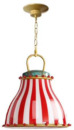 WLBHWL Amerikanischer Kronleuchter Vintage Rot Und Weiß Gestreift Design Glas Lampenschirm Pendelleuchte Heimdekoration Zirkus Design Hängende Deckenleuchte