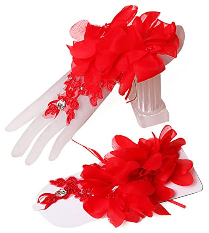 DEARMAMY 1 Paar Strass-Handschuhe the wedding party brauthandschuhe korean fashion red gloves Koreanische Mode Braut- Frauen Zubehör Hochzeitshandschuhe Handschuhe im koreanischen Stil rot