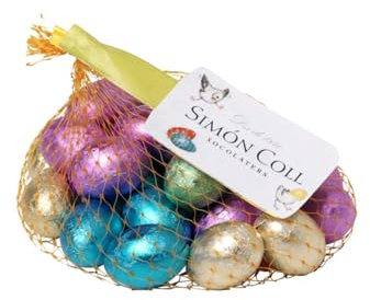 Red de mini huevos de chocolate con leche rellenos de praliné 135g - Simón Coll