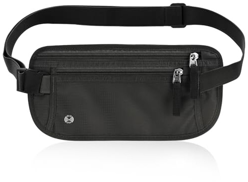 Ultra-Slim Money Belts for Travel Hidden, Mellbree RFID Blocking Travel Security Belt Hidden Passport Pouch with Senseless Comfort Design – Anti-Pickpocket Protection for Cash & Documents Black