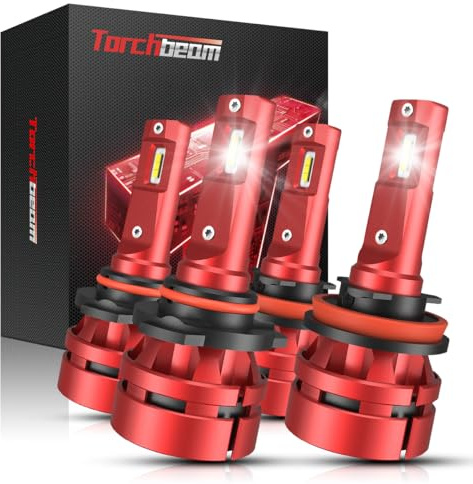 Torchbeam T2 2025 9005 H11 Bulbs Combo,90,000LM 6000K Cool White 9005/HB3 H11/h8/h9 1:1 Design Fog Light 60000HRS Lifespan Plug and Play for ATVS, Pack of 4