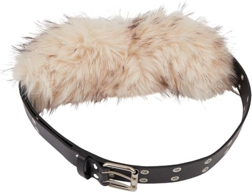 GORGECRAFT Weißer Pelz Ledergürtel PU Leder Mittelalterlich Wikinger Renaissance Taillengürtel Punk Flauschig Verstellbar Schwarze Ritter Bundkette Für Halloween Streetwear Röcke Shorts Jeans Damen