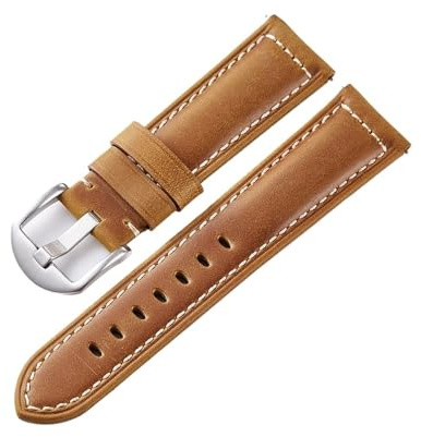 NASUNJIA Crazy Horse Läderarmband Wirst Watch Läderremmar 20mm 22mm 24mm Herrklocka Armband Kohudsbälte(Brown-Silver Buckle,20mm)
