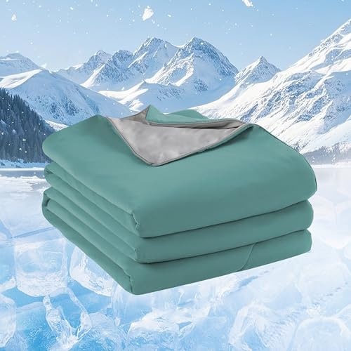Ladung Kühldecke Sommerdecke 150x200cm Atmungsaktiv Eisgrün-Grau | doppelseitig, Kleeblattmuster, kühlend & weich, waschbar, für Zuhause, Büro, Reisen, Sommer, hitzeempfindliche Personen