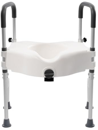 Toilettensitzerhöhung WC Sitzerhöhung,Sicherheitsrahmen für ältere Menschen, mit Armlehnen, Hebebühne 110mm, Tragfähigkeit 150kg,Handlauf Lift Höhe 15-23cm,Weiß
