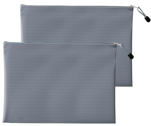 2 Stück Geldtaschen Banktasche – Graue wasserdichte Geldtaschen mit Reißverschluss, Geldmappe A5, Banktasche aus Kunstleder, Geldtasche wasserdicht für Haushalt, Büro & Reise