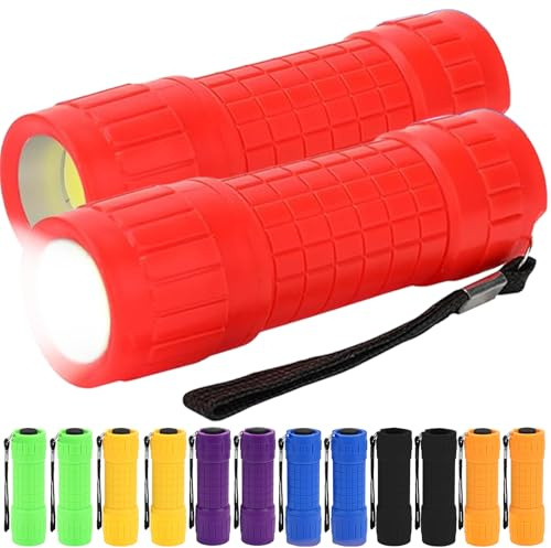 14 mini linternas para niños, pequeñas linternas LED con cordón y pilas 42 AAA, revestimiento de silicona, lámpara de mano para camping, exteriores, senderismo, emergencias, cumpleaños infantiles