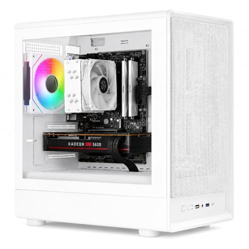 Noua Nexus PH200, Case Gaming MicroATX Kompakt, ARGB-PWM-fläkt, Micro Tower med USB 3.0 och TYPE-C, Framsida i härdat glas, Vit