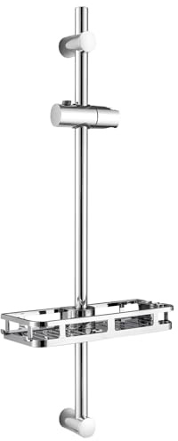 Auralum Barre de Douche Chrome 70cm en Acier Inoxydable 201 - Colonne de Douche Mural avec Étagère sans Perçage, Finition Anti-Rayures, Support Douchette Réglable 360°, Rail de Douche Moderne, Chrome