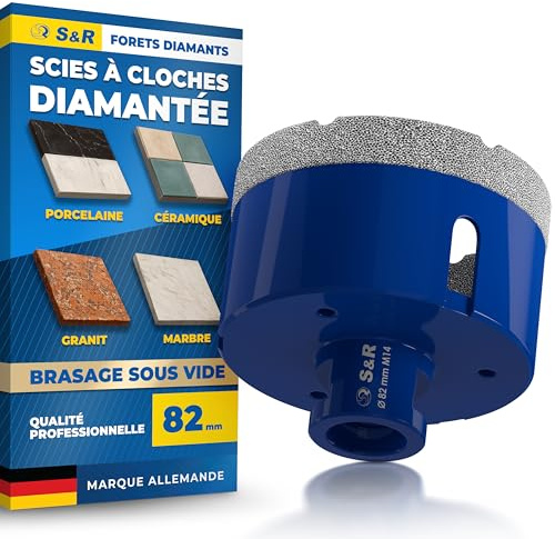 S&R Punta Diamantata per Gres 82mm. Foretto Diamantato 82mm - M14 per Smerigliatrice. Sega a Tazza Diamantata 82 mm per Gres Porcellanato, Piastrelle, Ceramica, Marmo, Granito, Pietra.