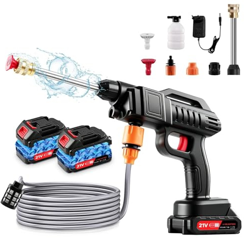 Dibaful Rondella ad alta Pressione a Batteria 1500W 21V 60 Bar Idropulitrice Potente | Impianto di Lavaggio Portatile con 2 Batterie Pistola per Lavaggio 2 Ugello da 5 m Tubo per Auto