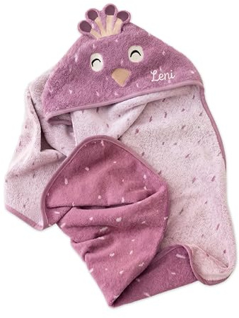 wunderwunsch Trixie Kapuzenhandtuch mit Namen, Babygeschenk, Geschenk Geburt, Kapuzen Handtuch, Geburtsgeschenk, Geschenke Taufe, Geburtstag personalisiert (Pfau, klein (75x75cm)