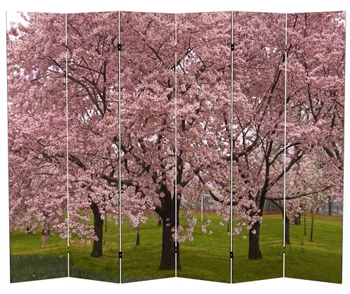 ORIENTAL FURNITURE Mobile Orientale, 1,8 m. Divisorio Alto a Due Lati in Tela con Fiori di ciliegio