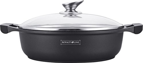 Royalty Line - RL-BR30M - Faitout Bas avec Revêtement Marbre, Couvercle en verre, Induction, 4.5 Litres, 30 cm, Noir