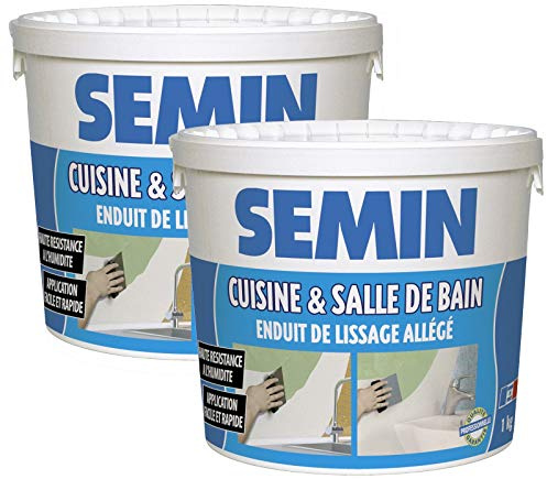 SEMIN Enduit de Lissage Hydro Allégé – Spécial Cuisine & Salle de Bain – Haute Résistance à l’Humidité – Prêt à l’Emploi – Application Facile – Avant Peinture & Revêtement Mural – 2 Seaux de 1 kg