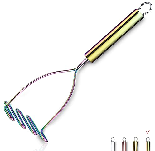 Triturador De Patatas Arcoíris, Cortador De Patatas De Metal Resistente De Acero Inoxidable Con Revestimiento De Arcoíris De Titanio, Triturador De Mano, Triturador De Frutas Y Verduras (9,6 Pulgadas)