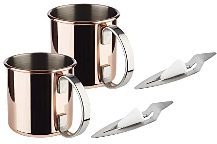 APS Mini Feuerzangenbowle Set, 2 Edelstahl Becher im Kupfer-Look, Punschgefäß, 2 Mini-Feuerzangen, Zuckerzange