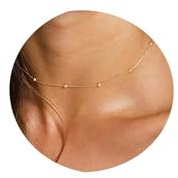 Tewiky Choker Necklace for Women, 14k Gold Plated Beaded Dainty Gold Simple Trendy Short Satellite Chain Necklace Fashion Gold Jewelry for Women Girls