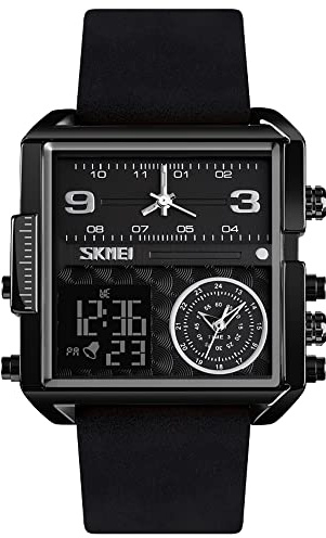 SKMEI Reloj Deportivo Digital para Hombre, retroiluminación Cuadrada, Pantalla Grande, Zona horaria múltiple, Reloj analógico Digital Resistente al Agua para Hombre (tamaño pequeño 41 mm)