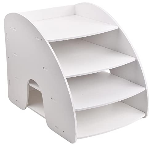 Schreibtisch Organizer Ablage aus Holz, Briefablage Desktop-Aktenhalter, A4 Papiersortierer Dokumentenhalter, 4 Etagen Büro Aktenaufbewahrung fü Schule Zuhause, 34 x 24,5 x 27 cm (weiss)