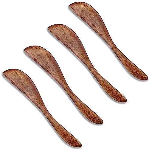 HXMJIED 4 Pack Wooden Butter Spreaders, Essential Tableware Blade for Jam, Cheese, Cream