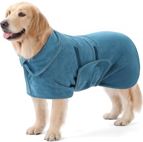 PETTOM Hundebademantel Mikrofaser Schnelltrockend, Bademantel Hund Baumwolle Super Saugfähig, Bademantel für Große Mittelgroße und Kleine Hunde (XL, Blau)