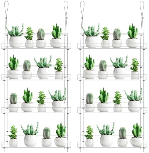 Ziliny 2 Stück 4 Etagen transparente Hängeregale für Fenster, Pflanzen-Regale, Acrylregale, Hängepflanzenständer, Blumentopf-Organizer, Aufbewahrung für Innenfenster, Wand, Garten, Küche, Kräuter,