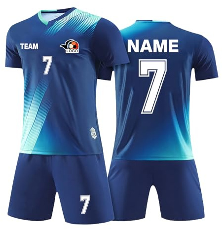 LAIFU Personalisiertes Fußballtrikot Kinders Erwachsene Fusstball Shorts&Trikots mit Name Nummer Team Logo Fußball Trikot