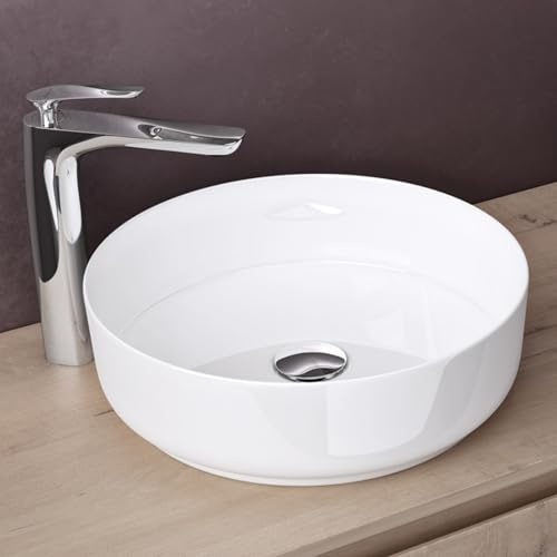 doporro Lavabo Vasque à Poser Lave-Mains Rond Blanc en Céramique 40x40x13cm | Revêtement NANO pour Salle de Bain, Brüssel203