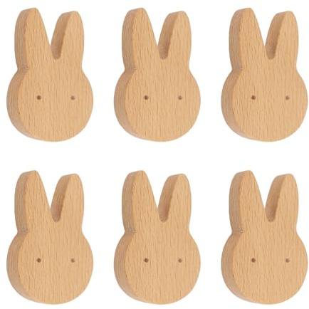 MOROBOR Lot de 6 boutons en bois en forme de lapin à trou unique en bois de hêtre - Poignées de placard en bois pour armoire - Boutons pour commode avec vis et tube d’expansion