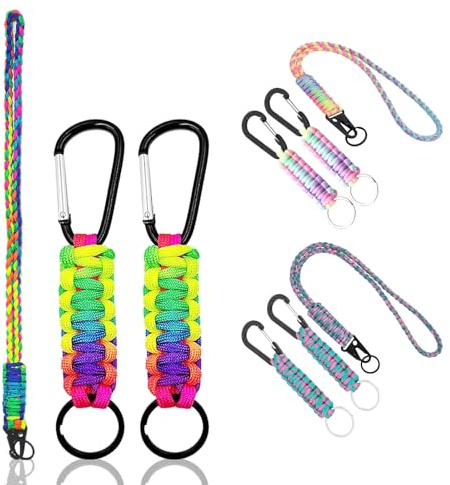 Mecmbj lanyard llaves, cordon llaves cuello, llavero de paracord trenzado de 3 piezas con mosquetón para tarjetas de identificación, cuelga llaves cuello colorido para exteriores, camping, viajes - B